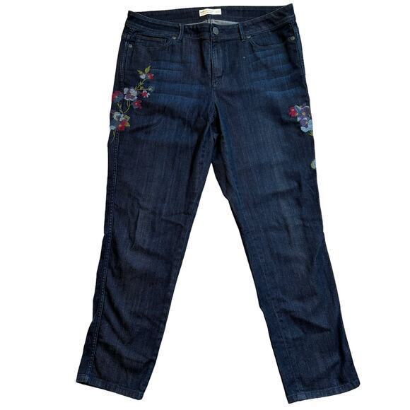 J Jill Slim Ankle Floral Embroidered Dark Wash Stretch Jeans Size 12 - Picture 1 of 10